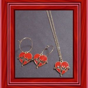 Heart Beat Dangle Earrings And Necklace Set